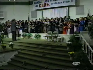 Florence Baptist Temple choir and platform during the church’s 18th-anniversary service in 1987