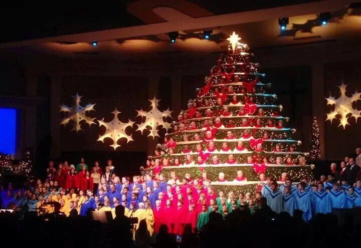 Choir performing in the Florence Baptist Temple Living Christmas Tree